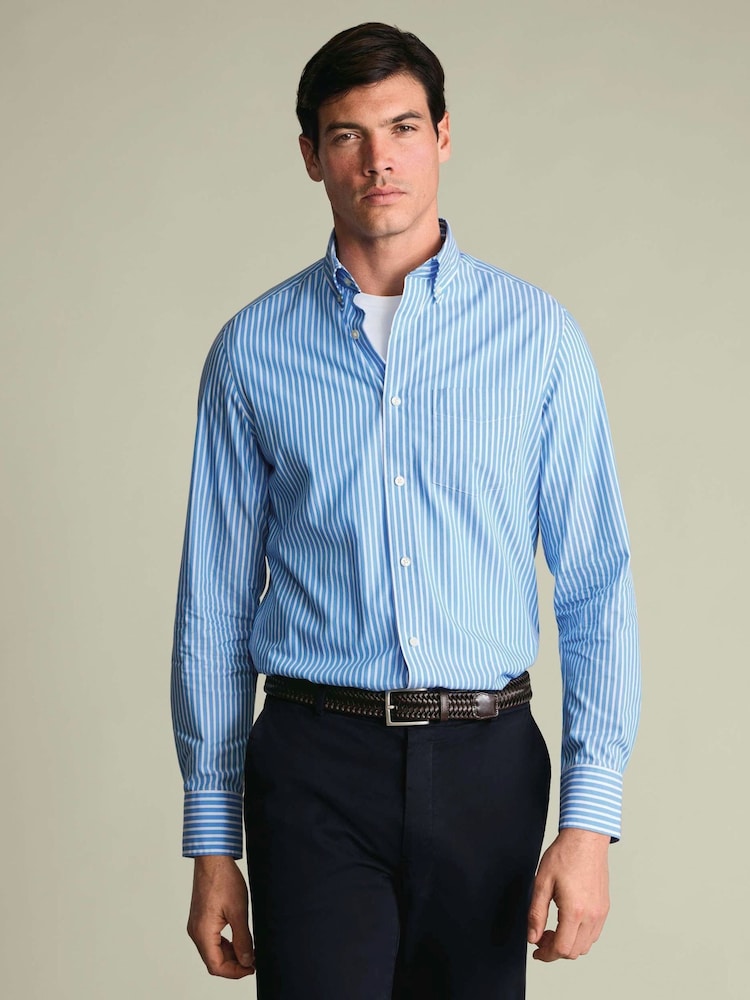 Albastru - Cămașă stretch cu croi clasic prespălat și nasturi poplin Charles Tyrwhitt Dungă - Imaginea 2 din 8 Albastru - Cămașă stretch cu croi clasic prespălat și nasturi poplin Charles Tyrwhitt Dungă - Imaginea 2 din 8