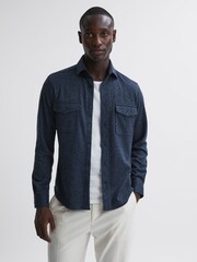 Reiss Blue Arimo Button-Through Twin Pocket Overshirt - Image 1 of 4
