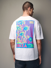 White Ibiza 100% Cotton Back Print Beach Graphic T-Shirt - Image 1 of 9