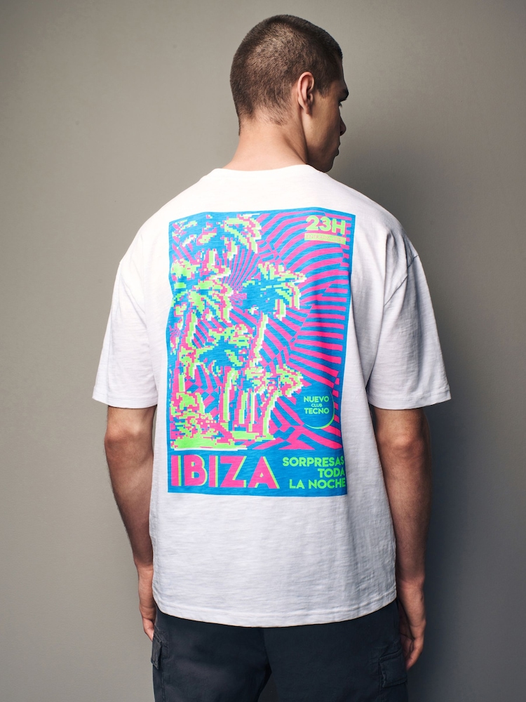 White Ibiza 100% Cotton Back Print Beach Graphic T-Shirt - Image 1 of 9