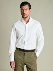 Charles Tyrwhitt White Regular Fit Plain Button-Down Stretch Washed Oxford Shirt - Image 2 of 8