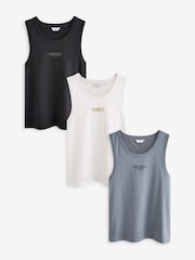 Black/White/Blue 3 Pack Summer Front Print Graphic Vests - Image 1 of 13