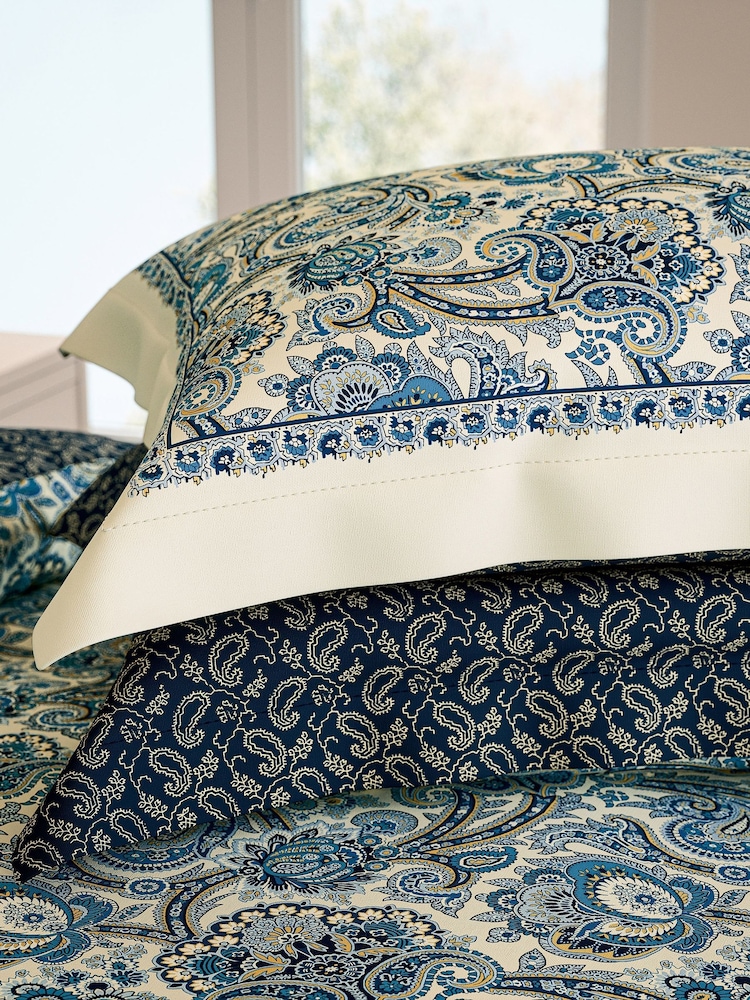 V&A Navy Elysian Pillowcase Pair - Image 1 of 4 V&A Navy Elysian Pillowcase Pair - Image 1 of 4