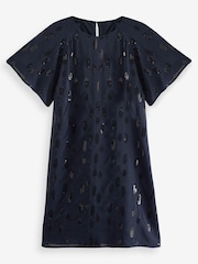 Navy Blue Sequin Embellished Short Sleeve Shift Dress - Image 5 of 6