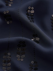 Navy Blue Sequin Embellished Short Sleeve Shift Dress - Image 6 of 6