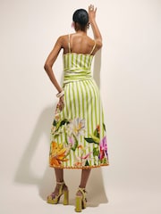 River Island Green Del Maar Stripe Floral Strappy Wrap Beaded Midi Dress - Image 2 of 4