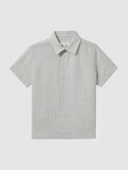 Reiss Light Sage Green Holiday Short Sleeve Linen Shirt - Image 2 of 6