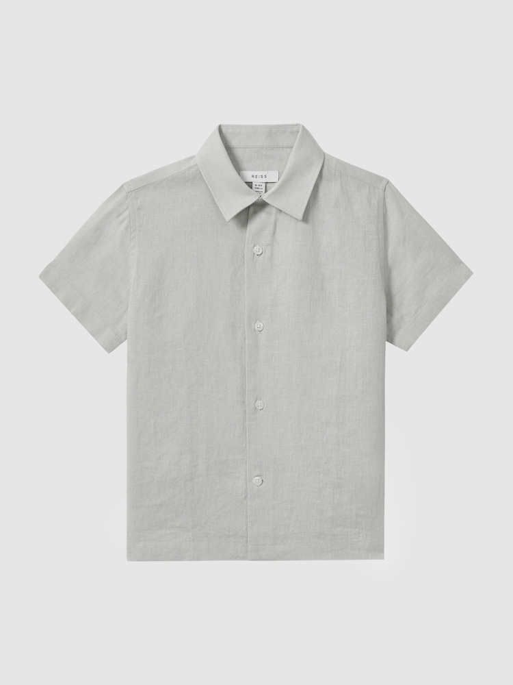 Reiss Light Sage Green Holiday Short Sleeve Linen Shirt - Image 2 of 6