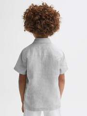 Reiss Light Sage Green Holiday Short Sleeve Linen Shirt - Image 5 of 6