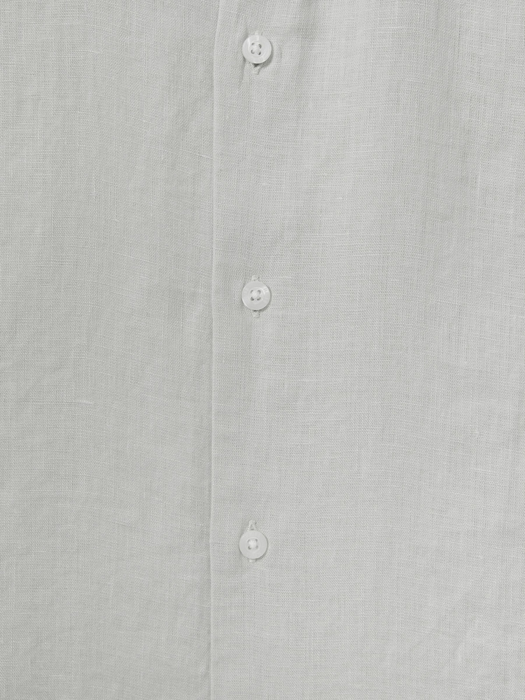 Reiss Light Sage Green Holiday Short Sleeve Linen Shirt - Image 6 of 6
