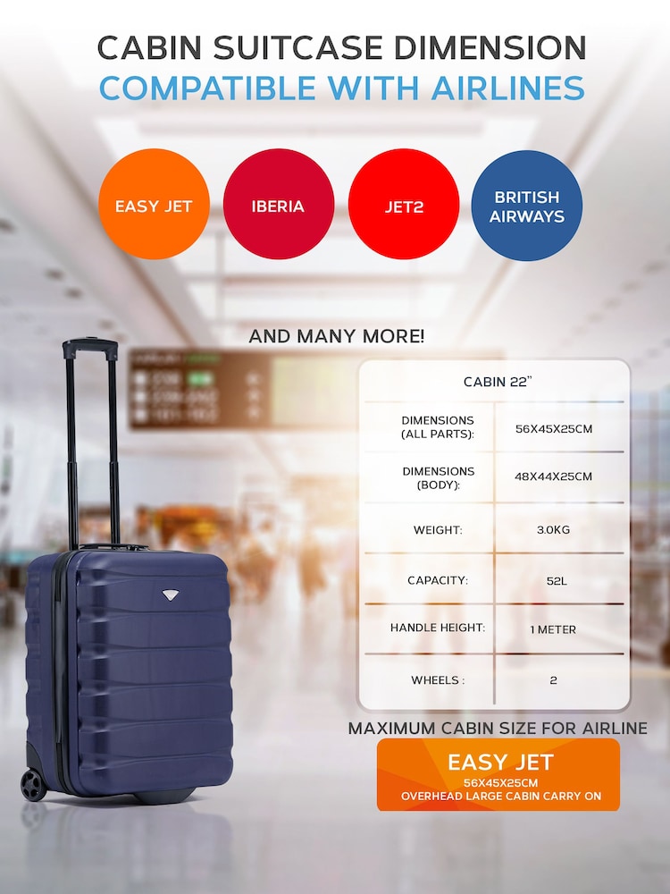 Flight Knight 56x45x25cm EasyJet Overhead 2 Wheel ABS Hard Case Cabin Carry On Hand Luggage - Image 7 of 7