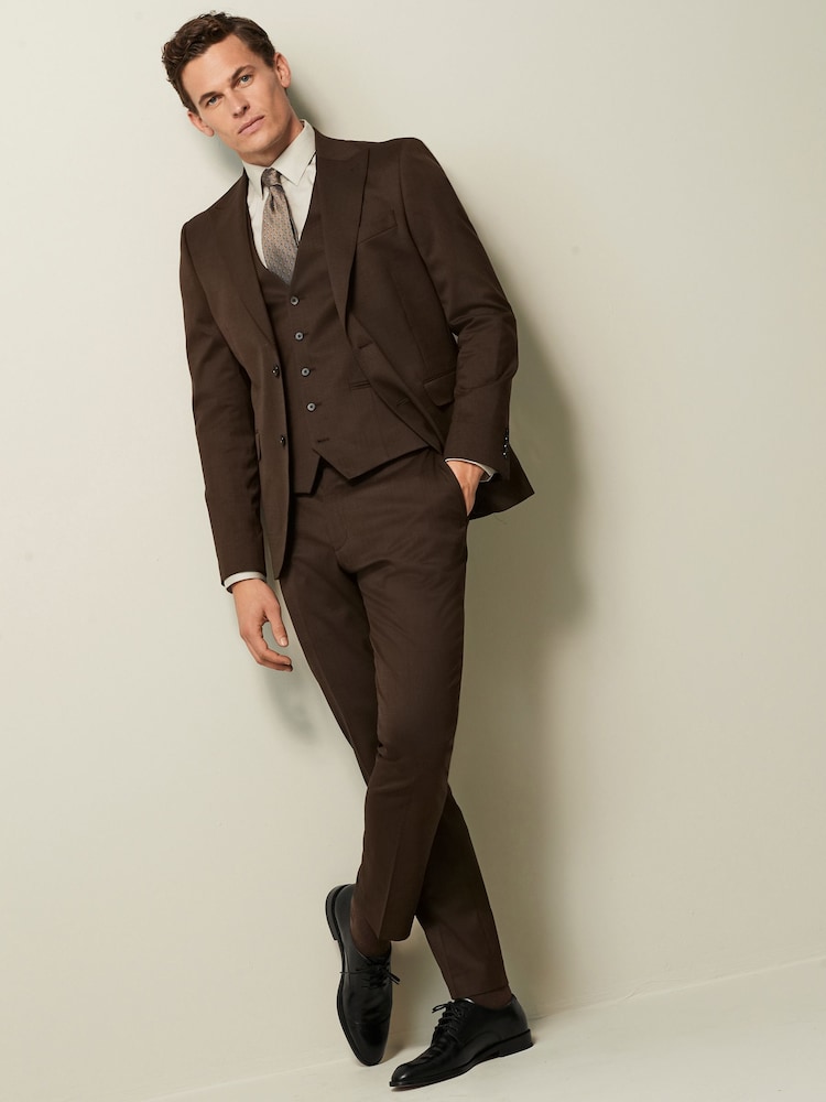 Brown Regular Fit Wool Blend Suit Waistcoat - Image 2 of 10