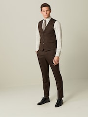 Brown Regular Fit Wool Blend Suit Waistcoat - Image 3 of 10