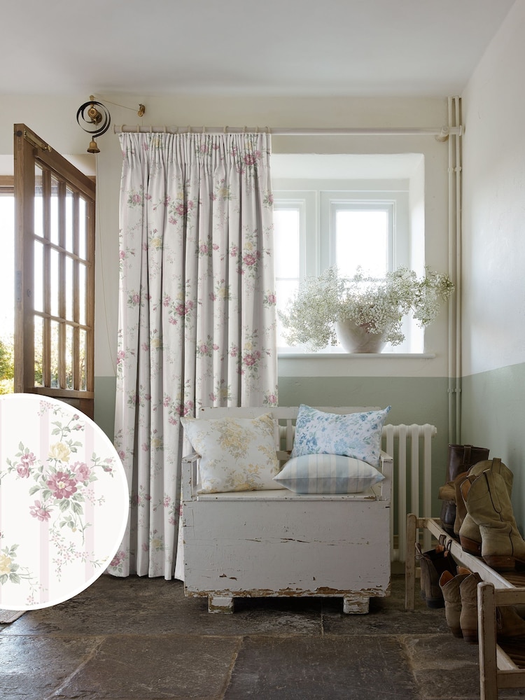 Shabby Chic by Rachel Ashwell® Pink Yellow Floral Trellis Made to Measure Curtains - Image 1 of 9