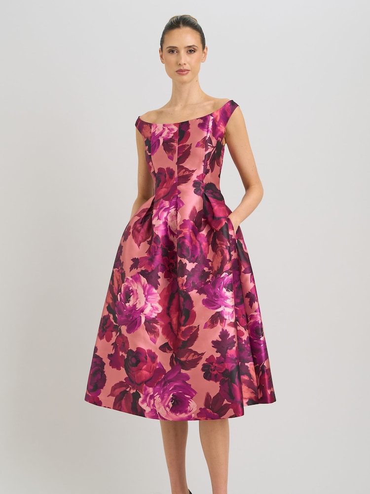 Gina Bacconi Pink Talia Fit & Flare Midi Dress - Image 1 of 6