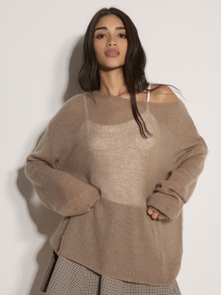 Beige - Apricot Leichter Oversized-Pullover in gebürsteter Optik - Bild 1 von 5 Beige - Apricot Leichter Oversized-Pullover in gebürsteter Optik - Bild 1 von 5
