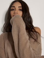 Beige - Apricot Leichter Oversized-Pullover in gebürsteter Optik - Bild 3 von 5