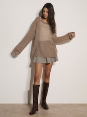 Beige - Apricot Leichter Oversized-Pullover in gebürsteter Optik - Bild 4 von 5