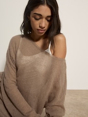 Beige - Apricot Leichter Oversized-Pullover in gebürsteter Optik - Bild 5 von 5