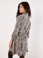 Apricot Natural Animal Print Crepe Shirt Mini Dress - Image 2 of 4