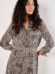 Apricot Natural Animal Print Crepe Shirt Mini Dress - Image 4 of 4