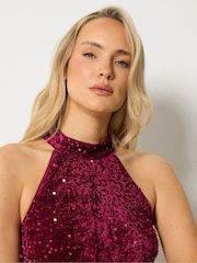 Long Tall Sally Red Sequin Velvet Wide Leg Jumpsuit - Image 4 of 4