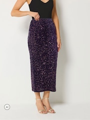 Long Tall Sally Purple Sequin Velvet Maxi Skirt - Image 2 of 4