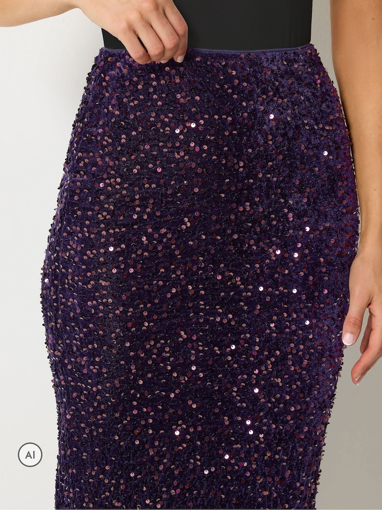 Long Tall Sally Purple Sequin Velvet Maxi Skirt - Image 4 of 4 Long Tall Sally Purple Sequin Velvet Maxi Skirt - Image 4 of 4