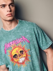 Green Wash Metallica Regular Fit Band Graphic 100% Cotton T-Shirt - Image 1 of 7