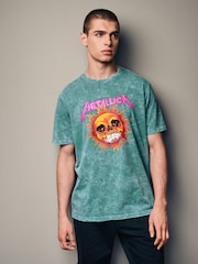 Green Wash Metallica Regular Fit Band Graphic 100% Cotton T-Shirt - Image 2 of 7