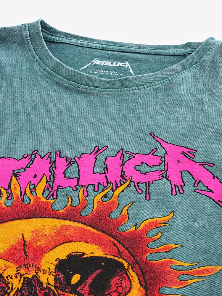 Green Wash Metallica Regular Fit Band Graphic 100% Cotton T-Shirt - Image 6 of 7