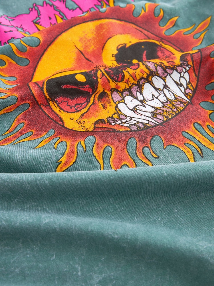 Green Wash Metallica Regular Fit Band Graphic 100% Cotton T-Shirt - Image 7 of 7