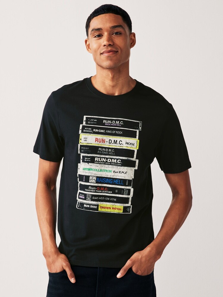 Black Run DMC Regular Fit Band Graphic 100% Cotton T-Shirt - Image 1 of 7