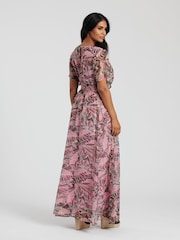 South Beach Pink Metallic Chiffon Button Detail Midi Dress - Image 2 of 4