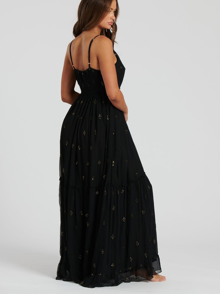 South Beach Black Sequin Detail Cami V-Neck Maxi Dress - Image 2 of 5
