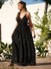 South Beach Black Sequin Detail Cami V-Neck Maxi Dress - Image 3 of 5