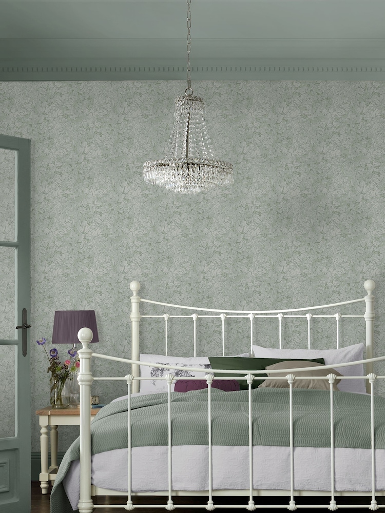 Laura Ashley Mineral Green Corrina Leaf A4 Wallpaper Sample - Image 1 of 2