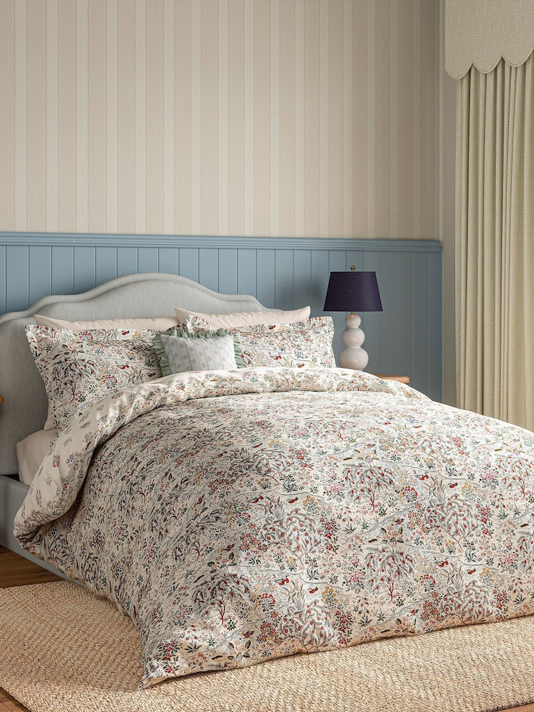 Sanderson Damson & Cobalt Moat Birds Floral 180 Thread Count Duvet Cover & Pillowcase Set - Image 2 of 4 Sanderson Damson & Cobalt Moat Birds Floral 180 Thread Count Duvet Cover & Pillowcase Set - Image 2 of 4