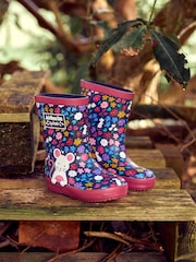 JoJo Maman Bébé Navy Blue Woodland Mouse Wellies - Image 1 of 6