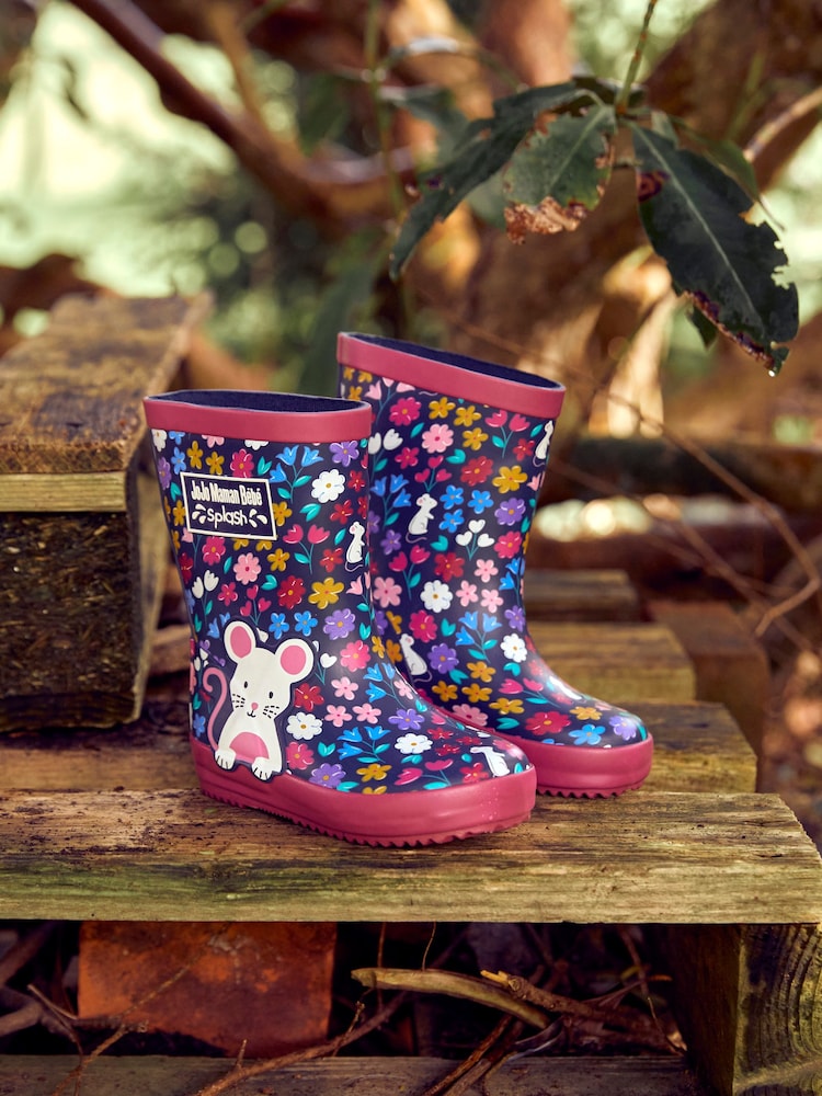 JoJo Maman Bébé Navy Blue Woodland Mouse Wellies - Image 1 of 6