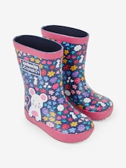 JoJo Maman Bébé Navy Blue Woodland Mouse Wellies - Image 2 of 6