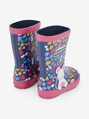 JoJo Maman Bébé Navy Blue Woodland Mouse Wellies - Image 3 of 6