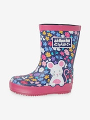 JoJo Maman Bébé Navy Blue Woodland Mouse Wellies - Image 4 of 6
