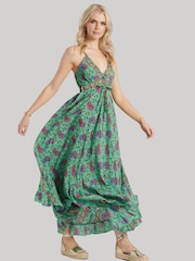 South Beach Green Strappy Maxi Dress With Frill - Image 1 of 6
