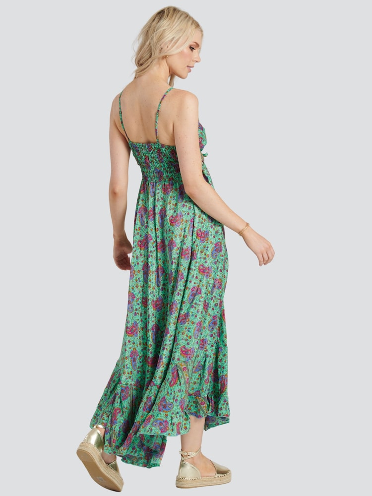 South Beach Green Strappy Maxi Dress With Frill - Image 2 of 6