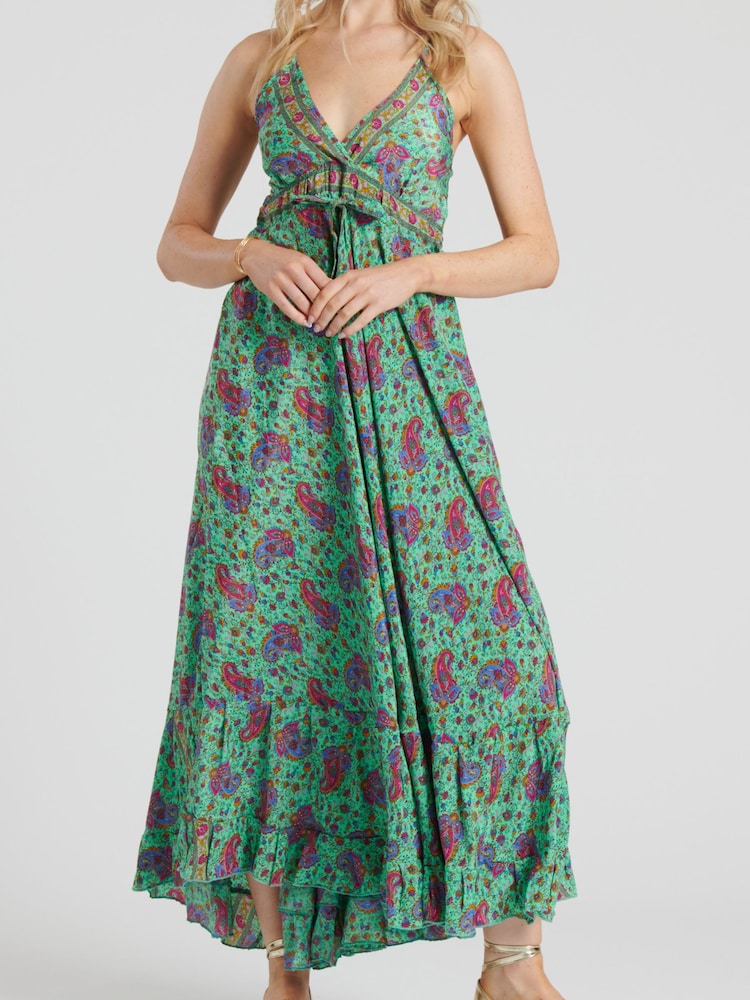 South Beach Green Strappy Maxi Dress With Frill - Image 6 of 6