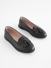 Black Standard Fit (F) School Leather Tassel Loafers - Image 1 of 5