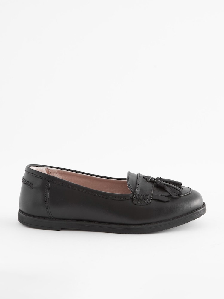 Black Standard Fit (F) School Leather Tassel Loafers - Image 2 of 5