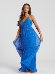 South Beach Blue Sequin Detail Cami V-Neck Maxi Dress - Image 3 of 5