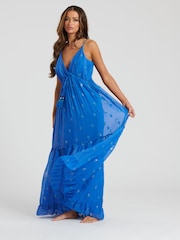 South Beach Blue Sequin Detail Cami V-Neck Maxi Dress - Image 5 of 5